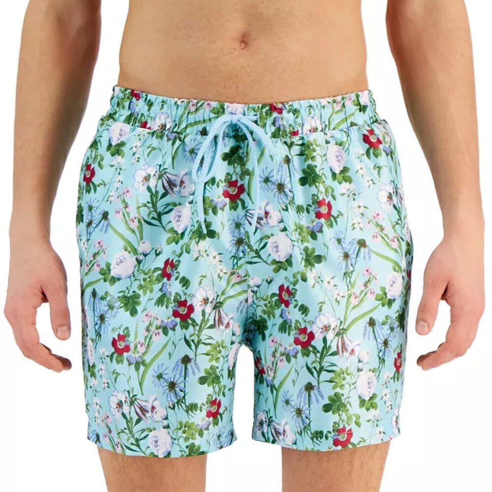 NWT INC Men's Evan Garden Quick-Dry Floral-Print 5" Swim Trunks